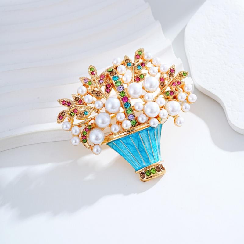Women's flower basket brooch, colorful crystal flower basket brooch, decorated with rhinestones.