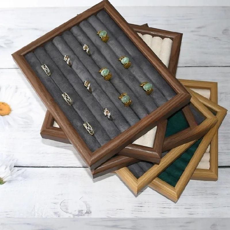 Solid Wood Ring Storage Tray Walnut Wood Counter Ring and Earring Display Tray Shop Home Bracelet Earring Display Pallet