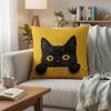 Peeking Black Cat Pillow Cover 2D Faux Embroidery Print Cushion Case Cat Lover Cozy Home Decor Gift