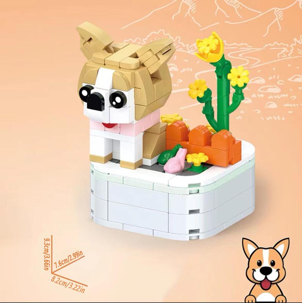 Pet Dog Series Potted Poodle Cute Dog Chihuahua Decoration Shepherd Dog Block Flower Puzzle Toy, Giftuzzle Toy, Gift for Friends