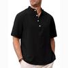 Men's Cotton Linen Henley Shirt Casual Button Down Short Sleeve Tops Shirts Summer Beach T-Shirts for Men Loose Fit Lightweight Breathable Tee Shirts