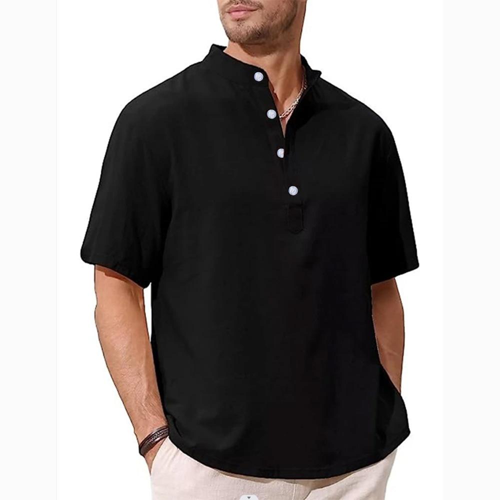 Men's Cotton Linen Henley Shirt Casual Button Down Short Sleeve Tops Shirts Summer Beach T-Shirts for Men Loose Fit Lightweight Breathable Tee Shirts