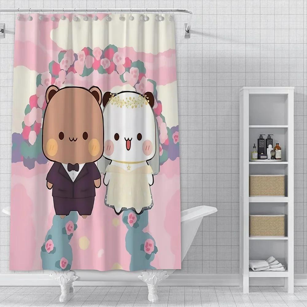 Cartoon Q-Quarto B-Bubu and Dudu Shower Curtain Waterproof Polyester Fabric Bath Curtains Home Bathroom Decor Curtain With Hook