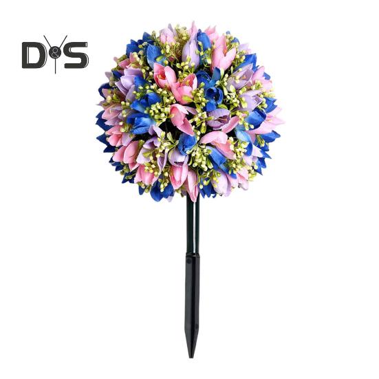 Artificial Flower Ball with Spike Realistic Faux Roses Weatherproof Artificial Rose Blooms Ball Garden Decor for Indoor Outdoor Use