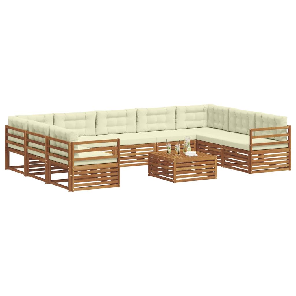 Outdoor Sofa Set 10 Pcs Natural & Cream Solid Acacia Wood