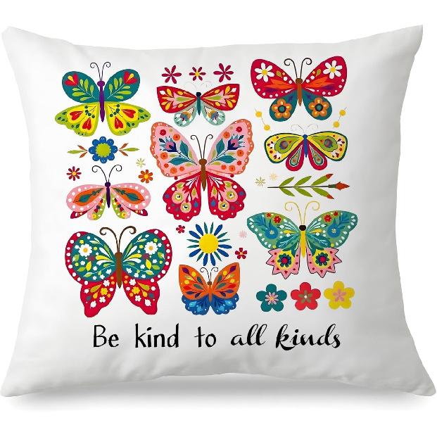 Boho Floral Bird Pillow Cover 18x18 Inches, Colorful Flower & Bird Pattern, Rustic Botanical Home Decor, Nature Lover Gift, Farmhouse Accent