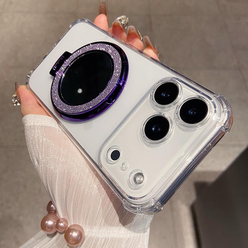 Four Corner Shock Airbag Protection Phone Case for IPhone 17 Air 16 15 14 13 12 Pro Max Mirror Magnetic Bracket Clear Soft Cover