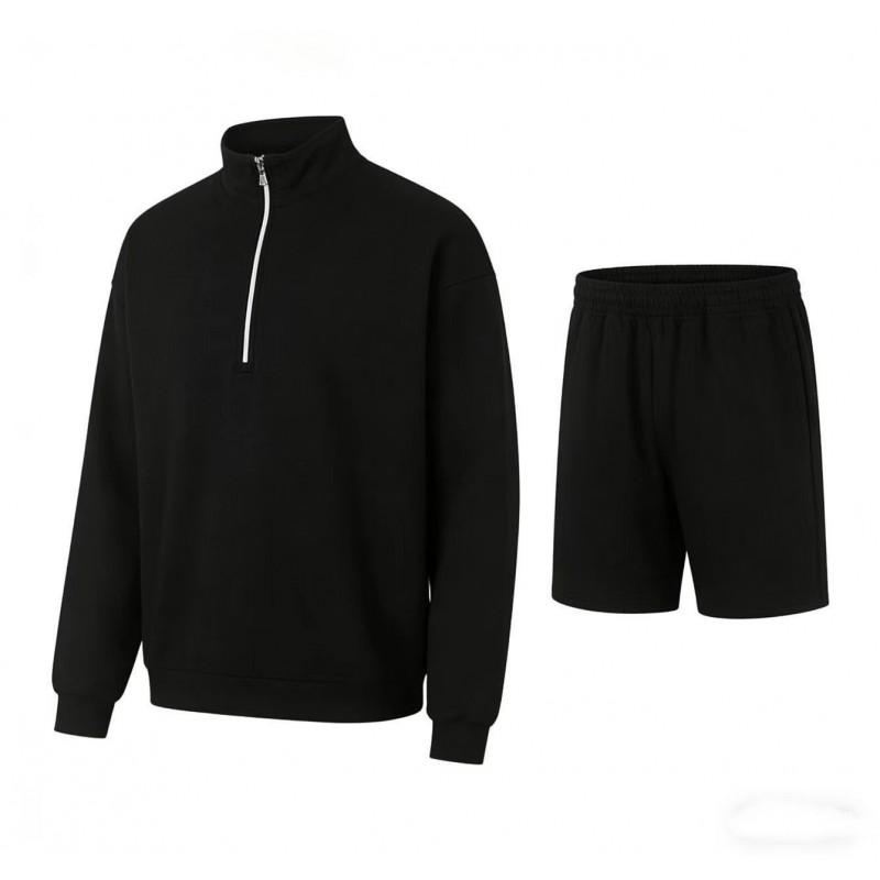 Casual Half-Zip Sweatshirt Pants Set Womens Loose Fit Cotton Outfit