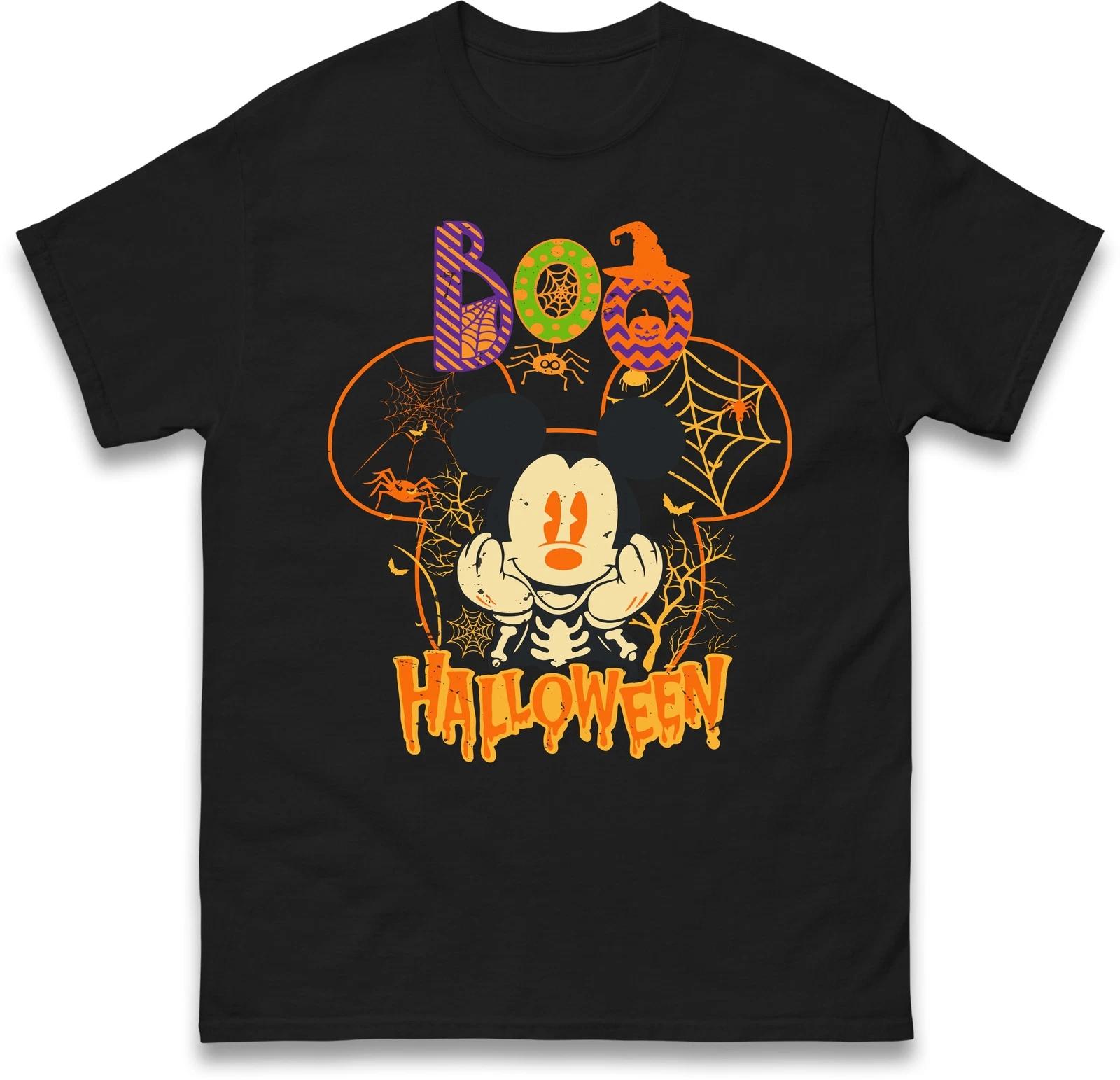 Boo Halloween Cartoon T Shirt,Halloween Night Party Tee,Spider Webs and Pumpkins S