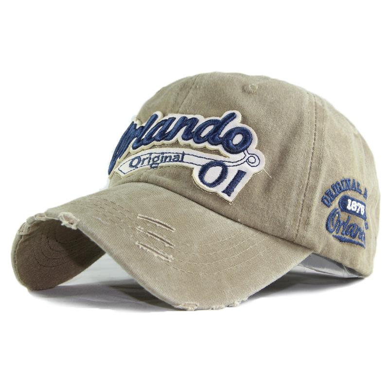 Cotton Washed Baseball Cap Orlando Embroidered Patch Hat, Fire Men's and Women's Hats Adjustable