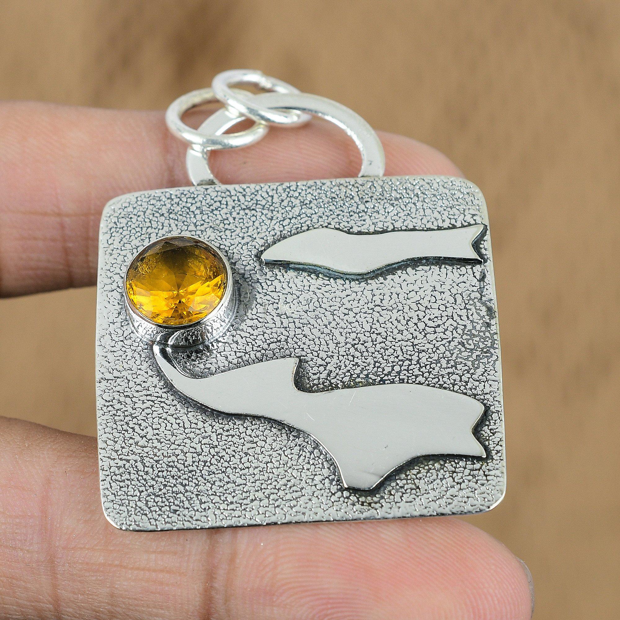 

Natural Citrine Gemstone Indian Jewelry 925 Sterling Silver Pendant For Girls