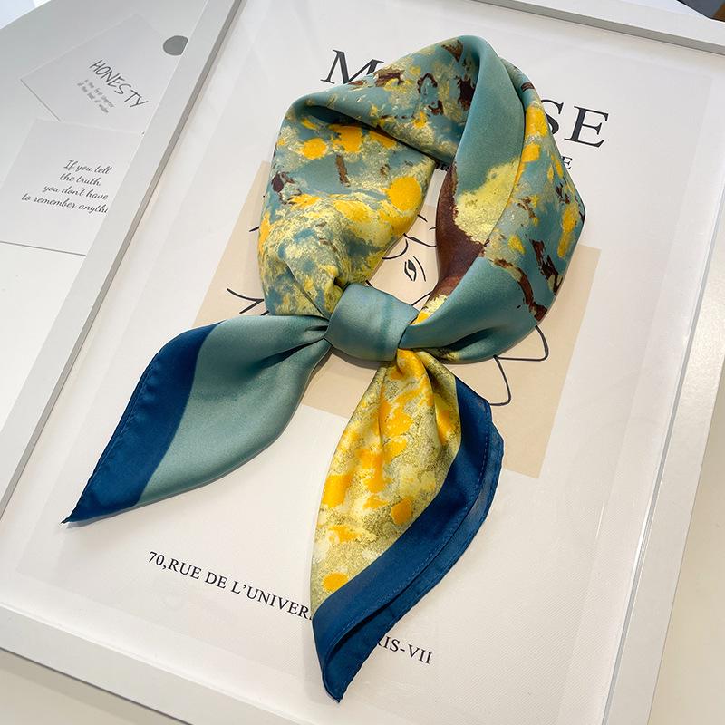 Women's 70x70 Oil Painting Square Scarf - Floral Design, Elegant Neck Accessory for All Seasons