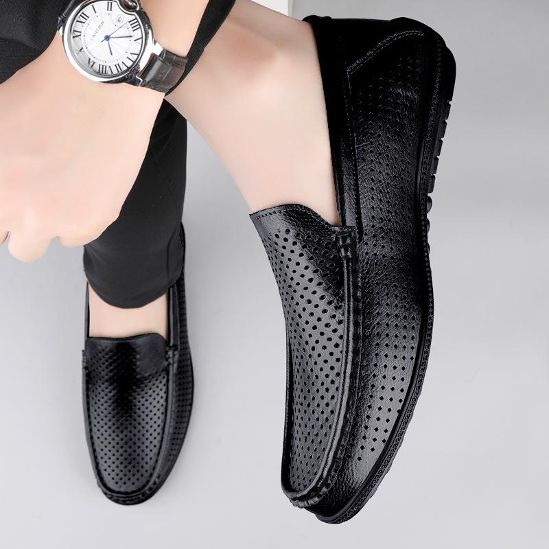 Fashion Men's Casual Leather Hole Shoes Men Genuine Leather Slippers Breathable Male Casual Shoes Comfy Loafers Stylish Muller Moccasins