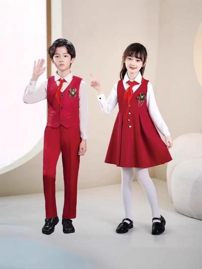 Children's Red Patriotic Costume for School Choirs and Performance - Boys & Girls Tuxedo