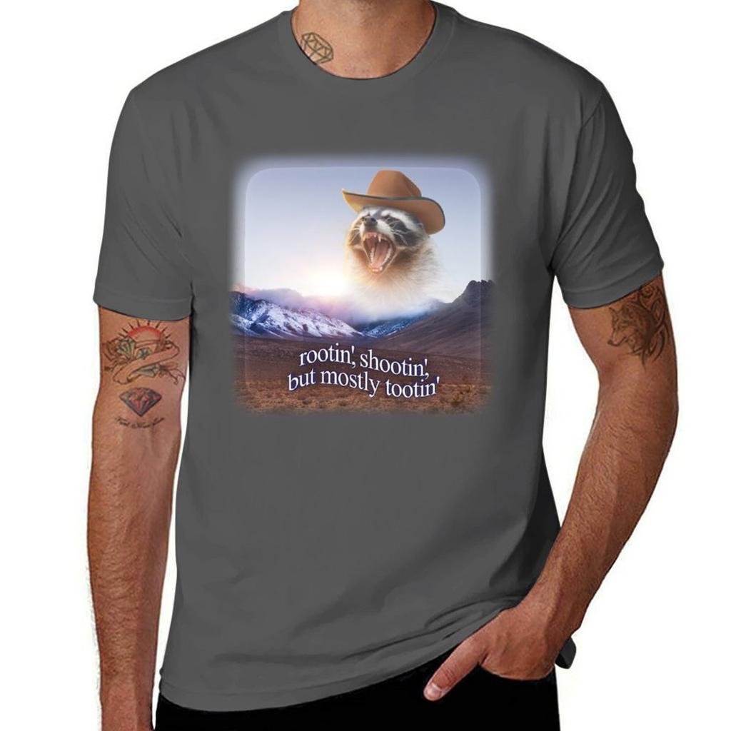 rootin shootin but mostly tootin cowboy raccoon word art TShirt Casual Everyday Wear TShirt