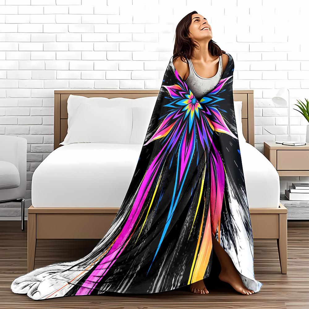 Abstract Colorful Mandala Pattern Blanket with Black Artistic Background Blanket, Suitable for Use In the Bedroom, Living Room, On the Sofa