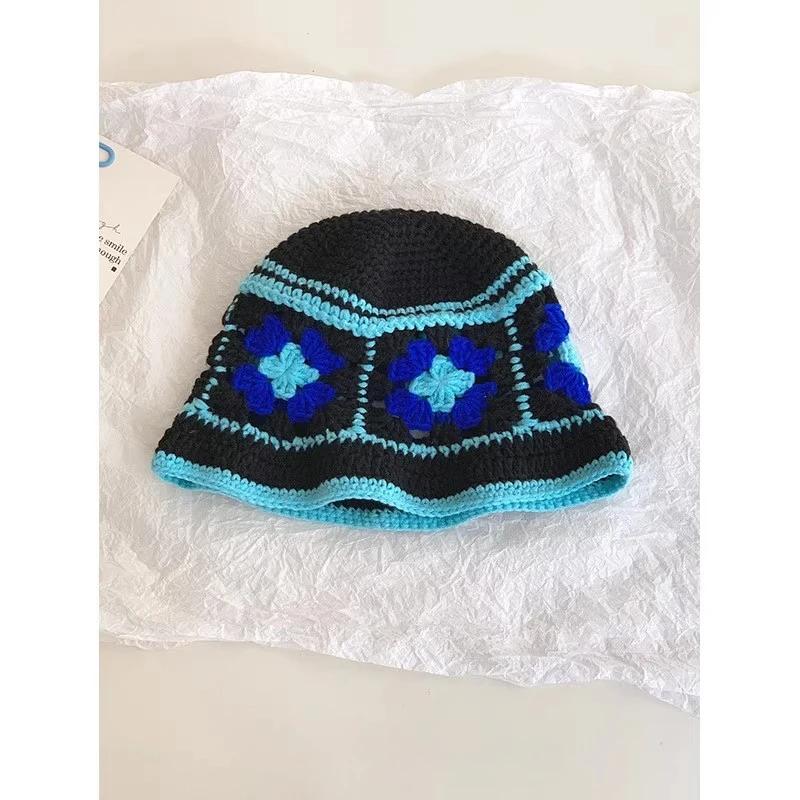 Y2K Korean-Japanese Hand Bucket Crochet Bucket Hats For Women Spring Autumn Winter Sun Cap Female Bow Designer Bob Basin Gorro