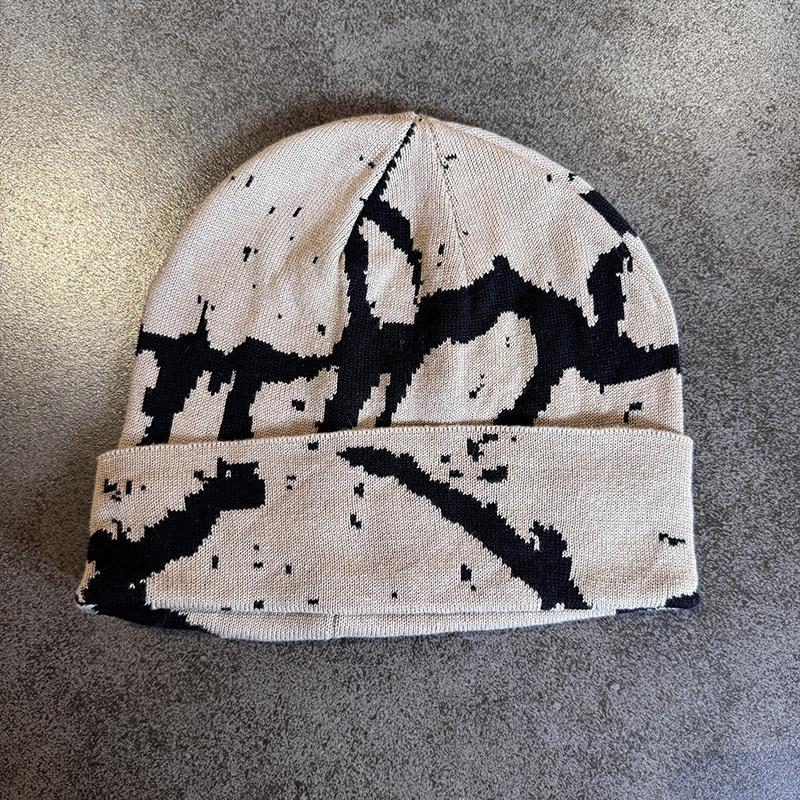 Y2K Print Knitted Hat Autumn And Winter Street  Unisex Warm Personal Versatile  Niche Beanies