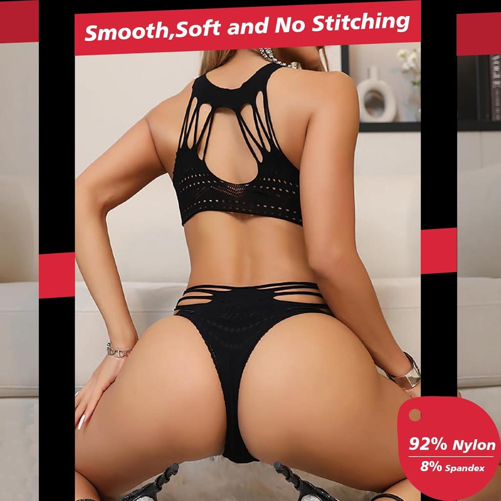 Sexy Lingerie for Women Naughty Fishnet Lingerie Set Bodysuit Outfits Teddy Erotic Sheer Mesh