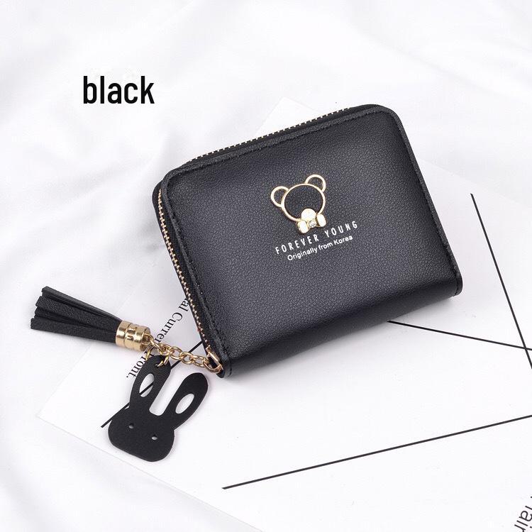 

Женский кошелек на молнии с милым медведем 2024 года: Короткий кошелек для монет в японском и корейском стиле с держателем для карт чёрный