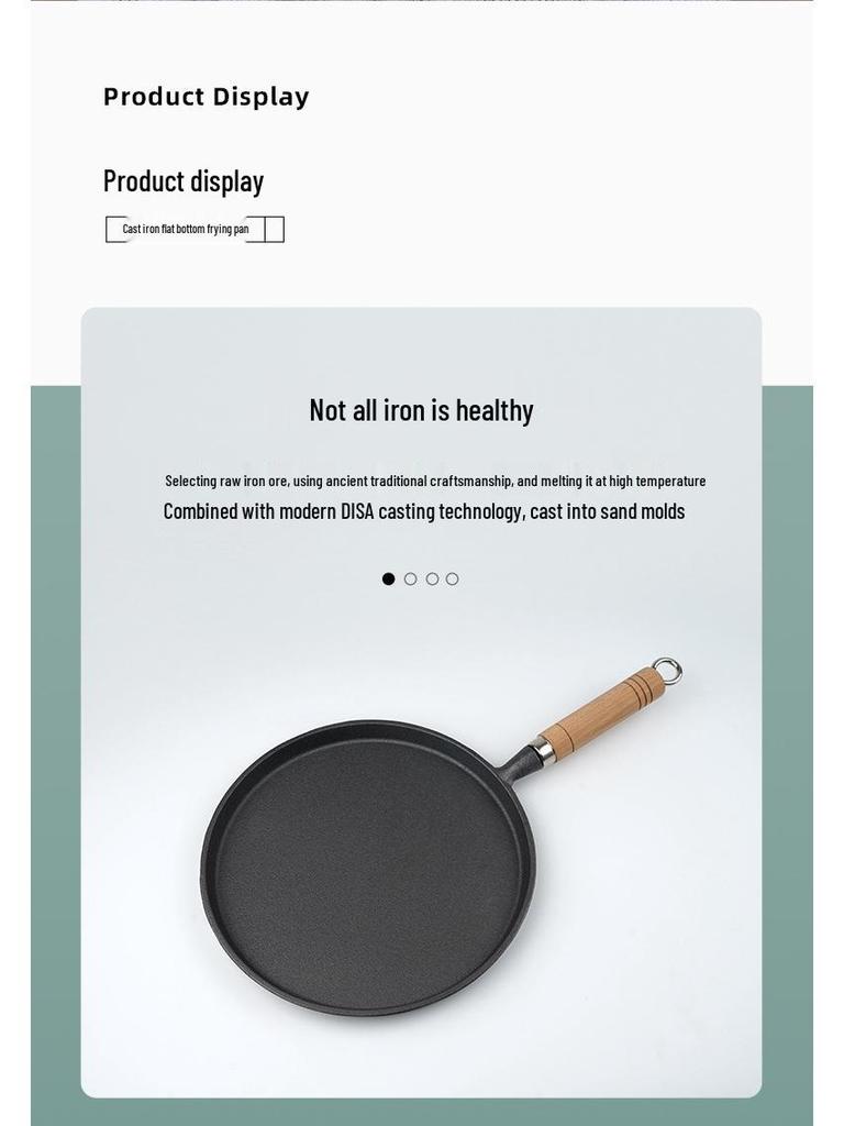 Sartén Antiadherente de Hierro Fundido sin Recubrimiento de 26 cm para Tortitas, Crepes y Pizza