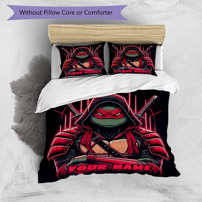 3PC Custom Name Ninja Turtle Artwork Bedding Set Printed  Bedding Set Duvet Cover Closure Includes 1 Duvet Cover & 80 Pillowcases for Bedroom