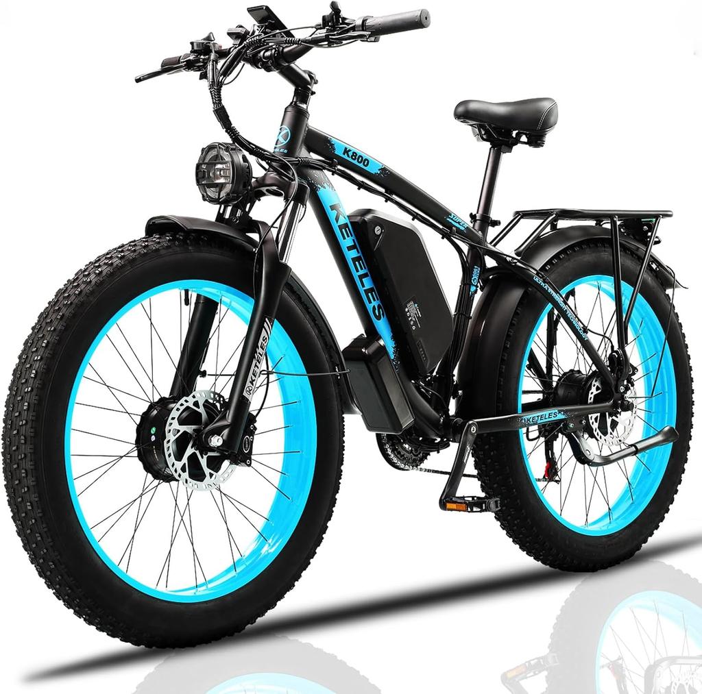 Electric Bicycle All Terrain Keteles k800 26" 1000Wx2 Motor Adult Ebike Top Speed 50Km/h 48V 23AH 21 Speed Load 150Kg