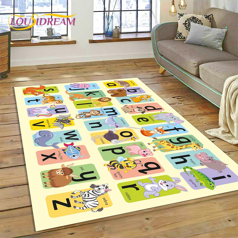 ABC Alphabet Kinder Krabbeln Frühe Bildung Cartoon Kinder Spielzimmer Bereichsteppich, Teppich für Wohnzimmer Schlafzimmer Sofa, Rutschfeste Matte