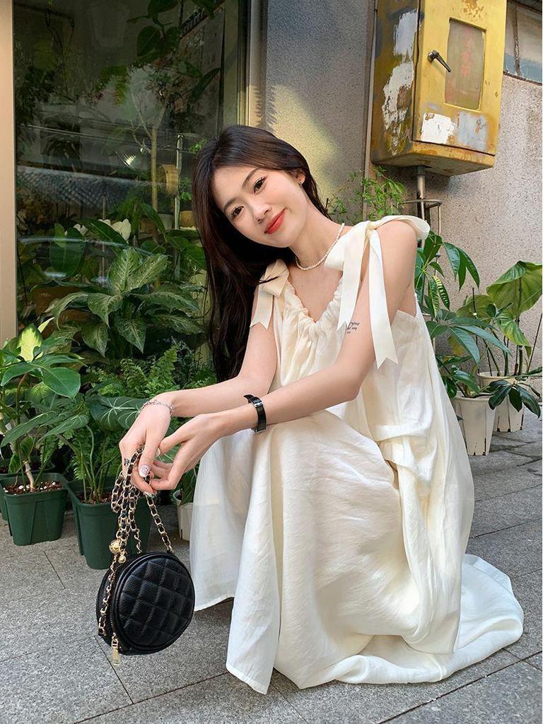 Fairy Summer Strappy Halter Dress: Casual Off-Shoulder Sleeveless Maxi Dress