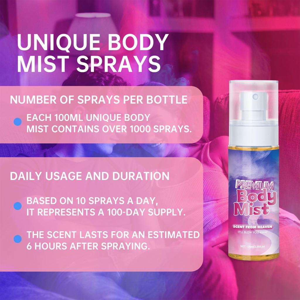 Tělový sprej, rozjasňující, hydratační, toaletní voda ve spreji dodává přitažlivost, 100 ml