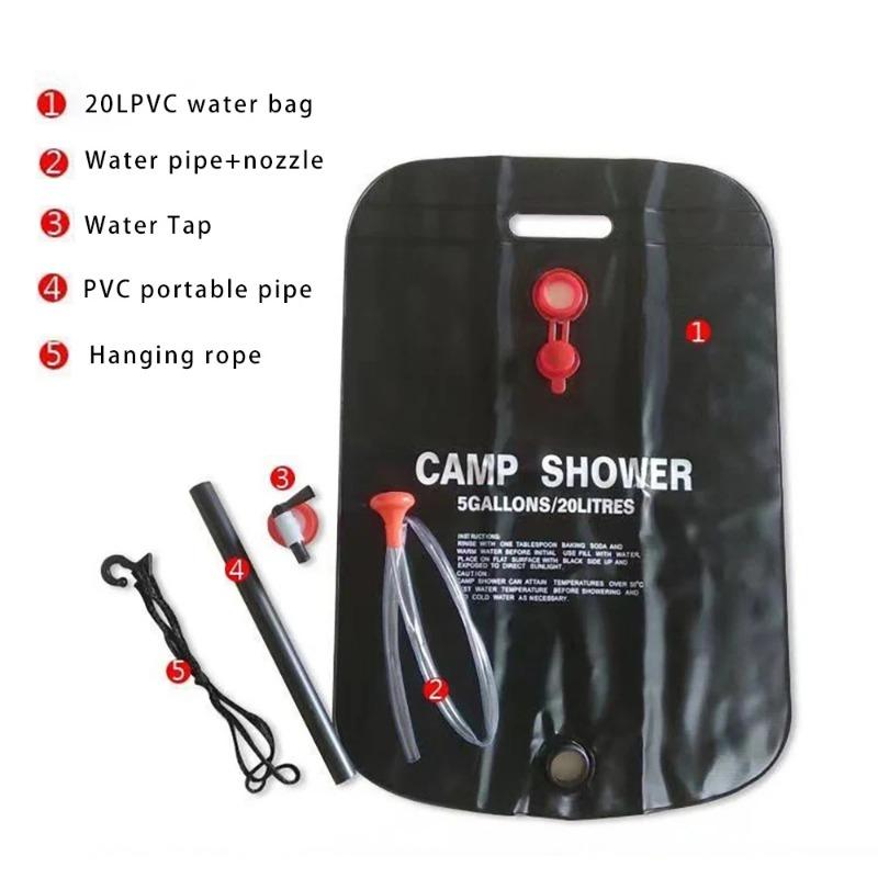 20L Faltbarer Solardusche Wasserbeutel PVC Faltbare Wasserspeicherbeutel Outdoor Wandern Reise Badebeutel Schrubbbecken Zubehör