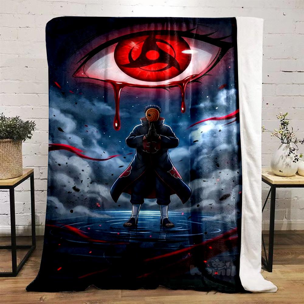 Red Eye & Mysterious Warrior Anime Design Flannel Blanket for Bedroom, Living Room, Sofa, and Nap Sofas