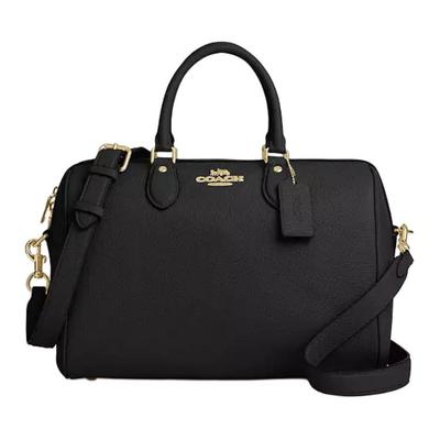 Coach Bolso Cruzado Hombro Tote Rowan 30 Logo Dorado Cierre de Cremallera Cuero Granado Negro CV960-IMBLK