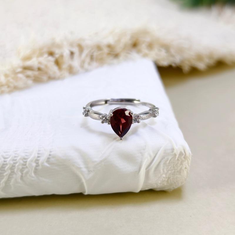 S925 Sterling Silver Ring Natural Peridot Garnet Crystal Inlaid Brushed Craft Fashion Finger Ring For Women
