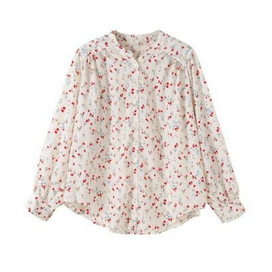 2026 Early Spring Retro Floral Chiffon Lantern Sleeve Shirt - Korean Style Slimming Loose Fit for Women