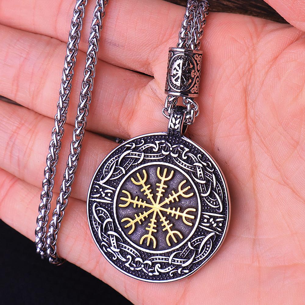 316L Stainless Steel Nordic Viking Vegvisir Necklace Pendant for Men Vintage Odin Compass Necklace Amulet Jewelry