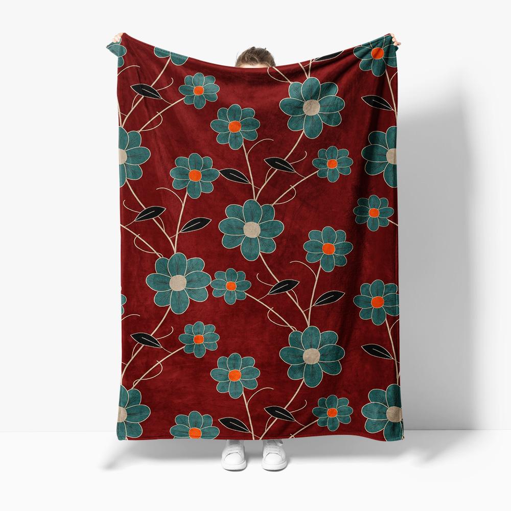 unframed Floral Print Fleece Blanket Soft Warm Throw Blanket for Sofa Bed Decoration Christmas Gift 75x100cm