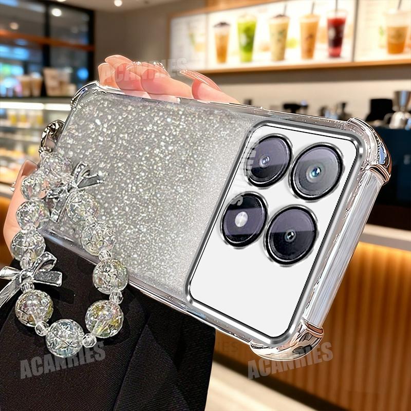 

Pocox6pro Star Lanyard Chain Plating Glitter Shockproof Silicone Case For Xiaomi Mi Poco X6 Pro F6 M6 X7 C75 C65 Soft Back Cover Poco X5