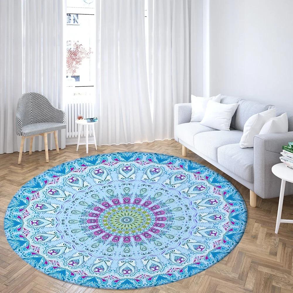 

Psychedelic Mandala Printed Round Carpet for Living Room Bedroom Mat Easy To Clean Festive Atmosphere Decorated Home Decor Rug 60cm