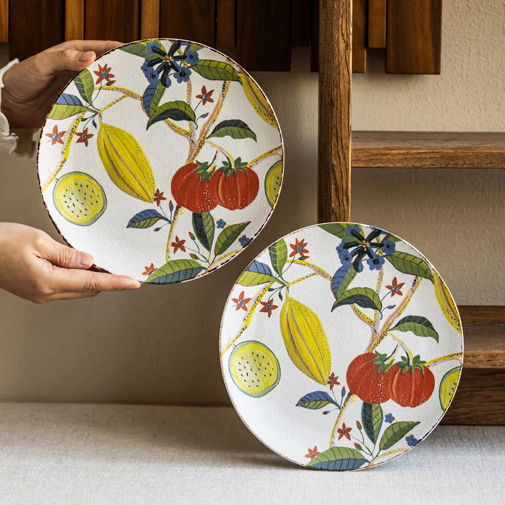 Pastoral Fruit Pattern Ceramic Plate Household High-Value Tableware Plate Salad Plate Round Plate Vegetable Plate