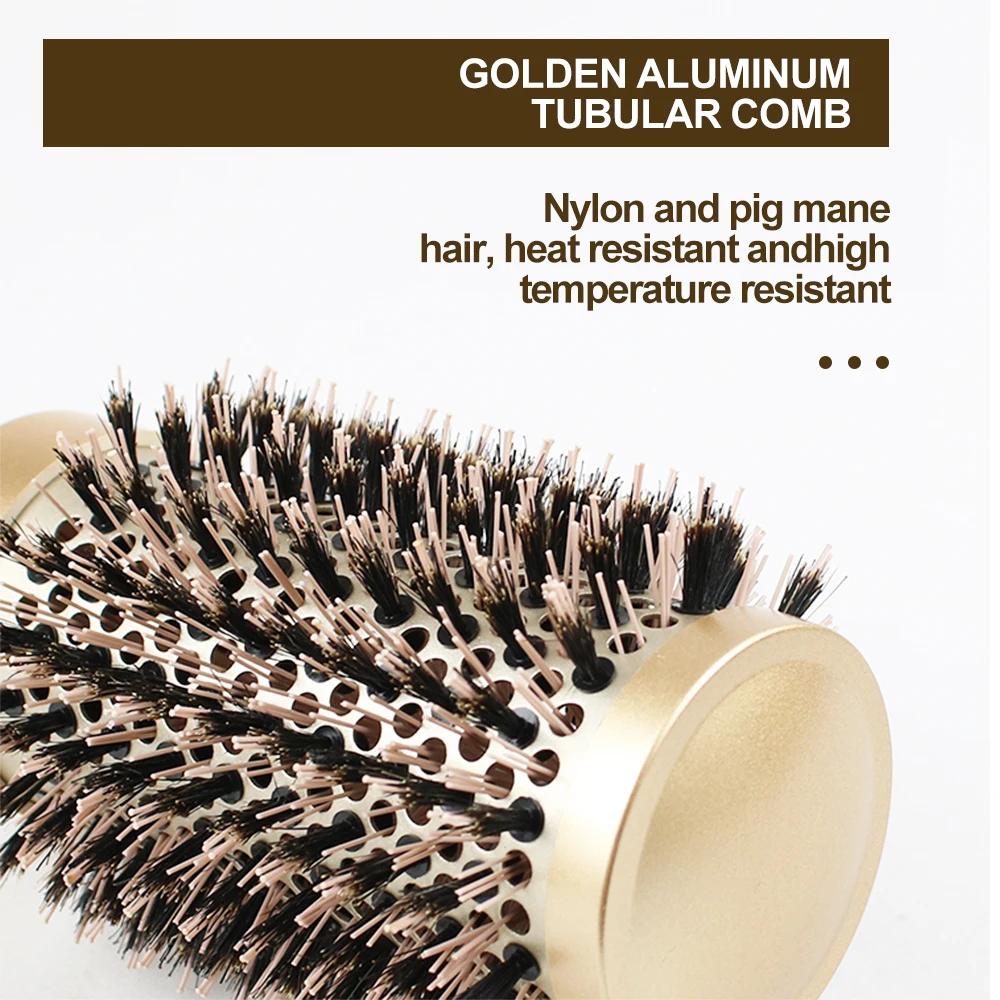 Nylon Roller Brush - Gold Non-Slip Handle, Curl Defining Barrel - Salon Home Styling  Hair Tools Curly Hair Products Barber Comb