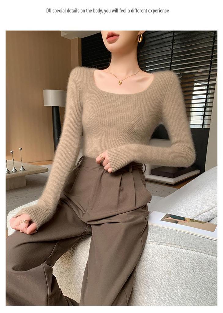 Women's Slim Fit Solid Color Cashmere Sweater - Soft, Round Neck, Seamless Knit Base Layer
