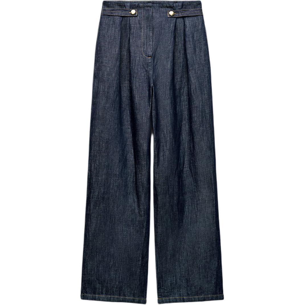 

Zara Solid Color Loose Comfortable Wide Leg Casual Pants Women bottoms Blue 07967453400-35 S