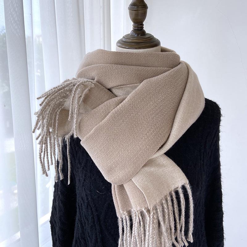 Women Winter Knitted Scarf Ladies Men Solid Double-Sided Tassel Scarve Mujer Male Foulard Wrap Shawl Unisex Imitation Cashmere