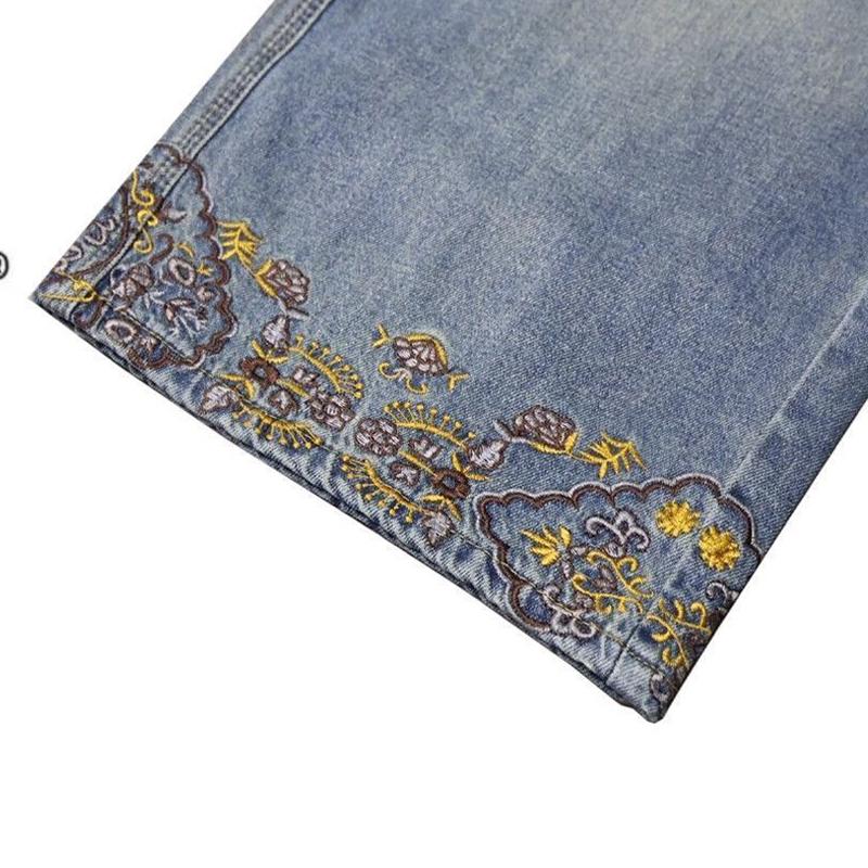 High Waist Embroidered Slim Straight Casual Wide Leg Jeans Fashion Slim Fit Nine Point Loose Women Denim Pants Female Summer New 2025