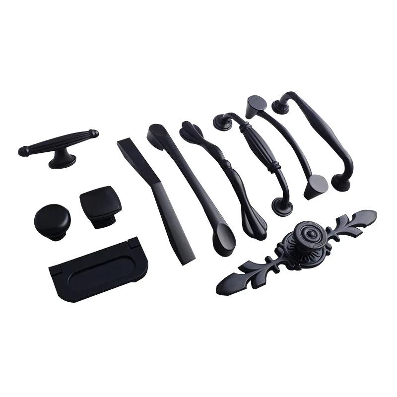 Svart skåphandtag i aluminiumlegering Amerikansk stil Solida köksskåpshandtag Lådknoppar Möbelhandtag Beslag