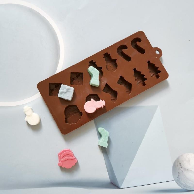 12-Cavity Christmas Shape Silicone Chocolate Mould Non Stick Fondant Cookie Gingerbread Man Candy Baking Mold Tools
