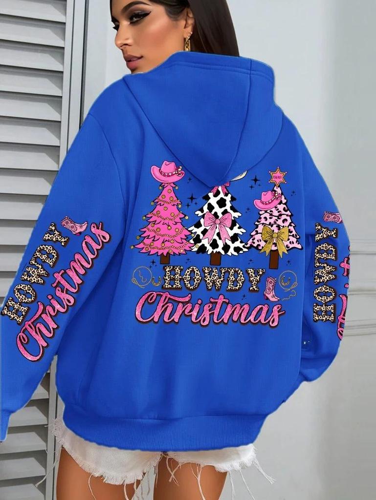 Merry Christmas Tree Print Women's Hip Hop Hoodie - Autumn/Winter Edition