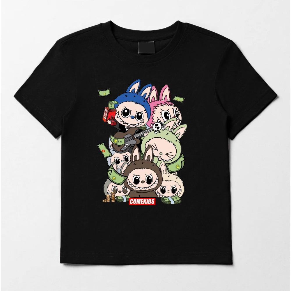 2025 Horký výprodej Labubu tričko pro muže a ženy stejné roztomilé potištěné top dětské kreslené s krátkým rukávem 100-160 cm