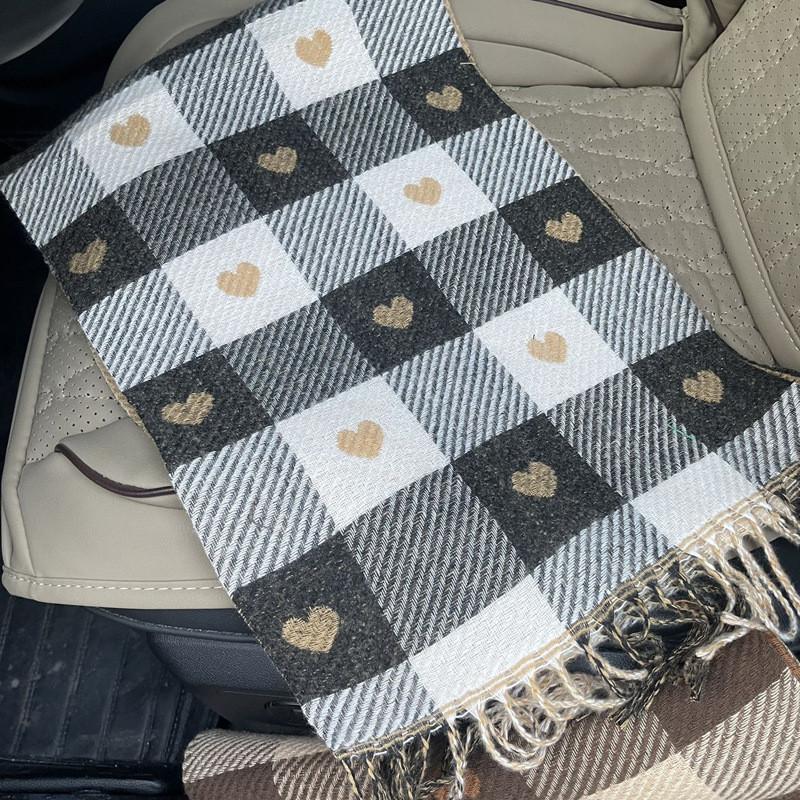 New Autumn and Winter Imitation Cashmere Women's Double-sided Heart-shaped Plaid Scarf Japanese Tassel Warm Shawl Couple Scarf